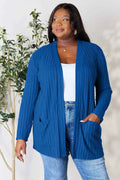 Basic Bae Full Size Ribbed Open Front Cardigan with Pockets Dark Blue 86dfdd4565834a908c1da0b74dc45ae0-Max