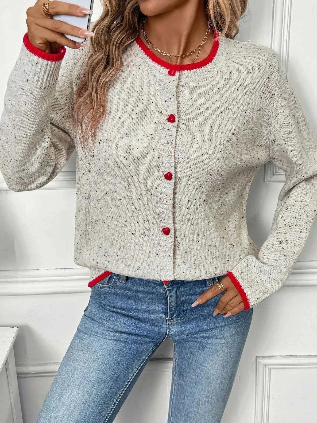 Contrast Trim Button Up Long Sleeve Cardigan 86e374de9a3f4f43b26c1929c5a3474a-Max-Origin