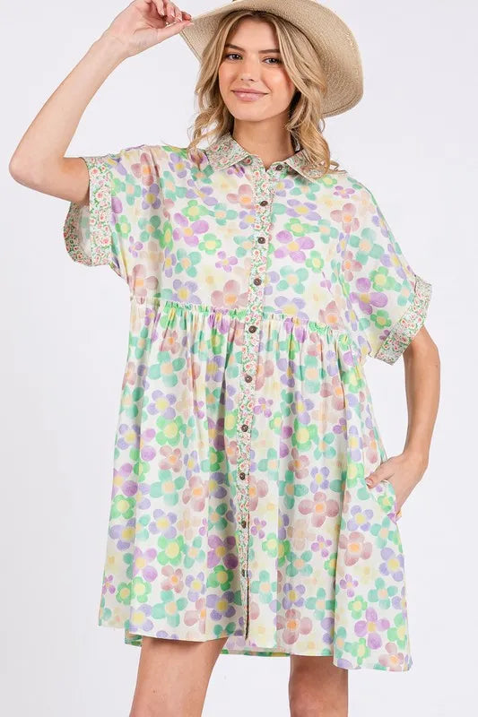 SAGE+FIG Floral Babydoll Short Sleeves Dress Gum Leaf 86e8f0be-1009-4402-aa2c-e85eabdc86cd-Max