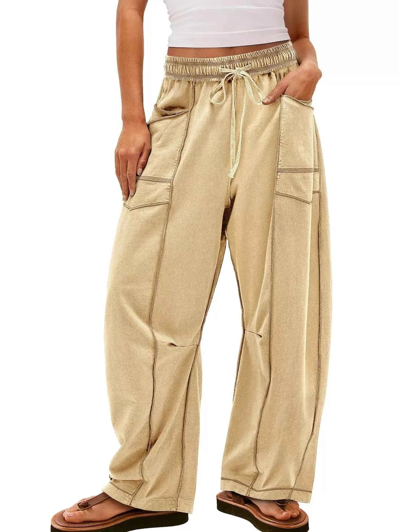 Drawstring Wide Leg Pants Khaki 86ea1504fd2c486ba1a11e5d979a95ac-Max-Origin