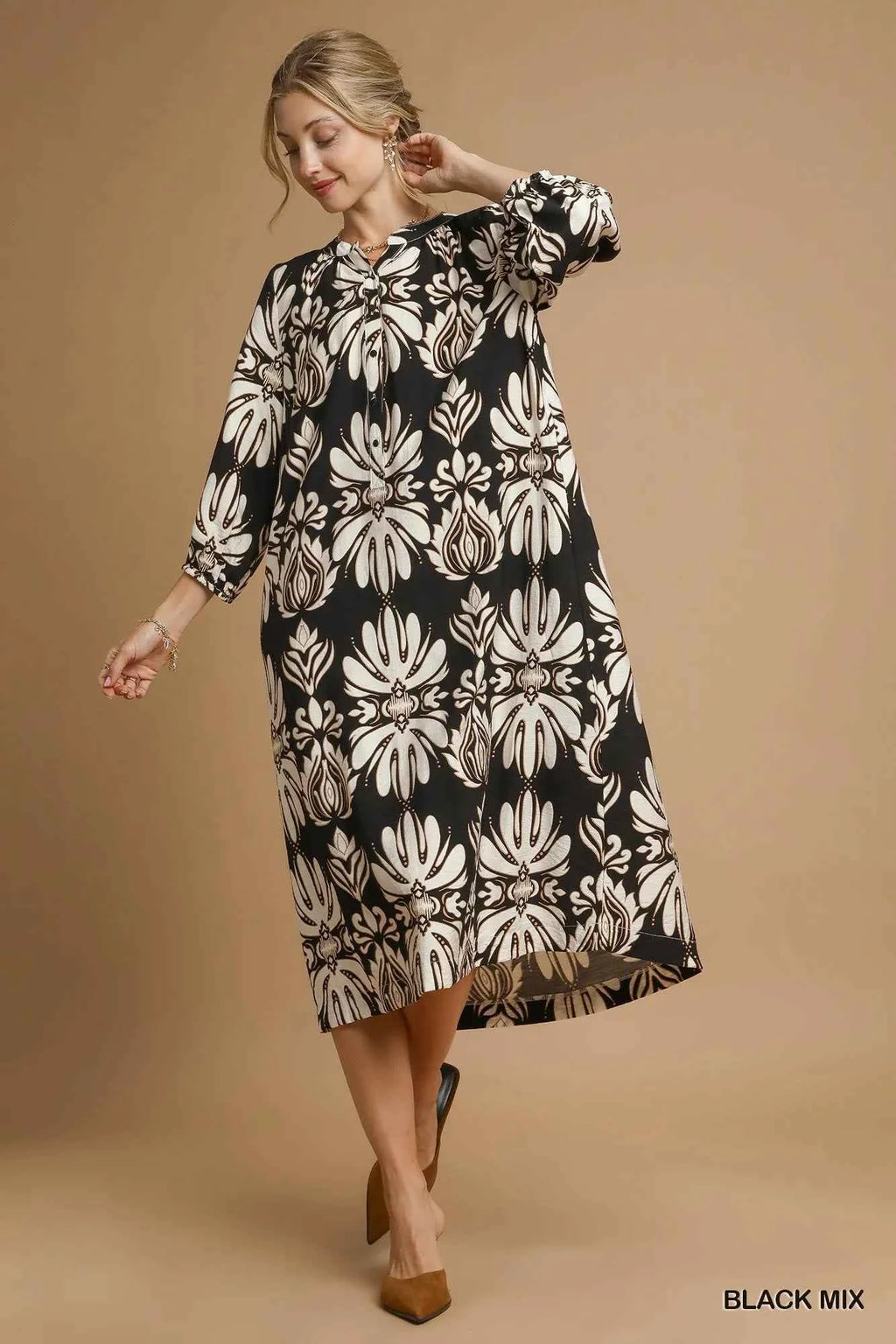 Umgee Mix Abstract Floral Print Midi Dress 86f3b4f6-2dbf-433d-8f18-40193d8207dc-Max-Origin