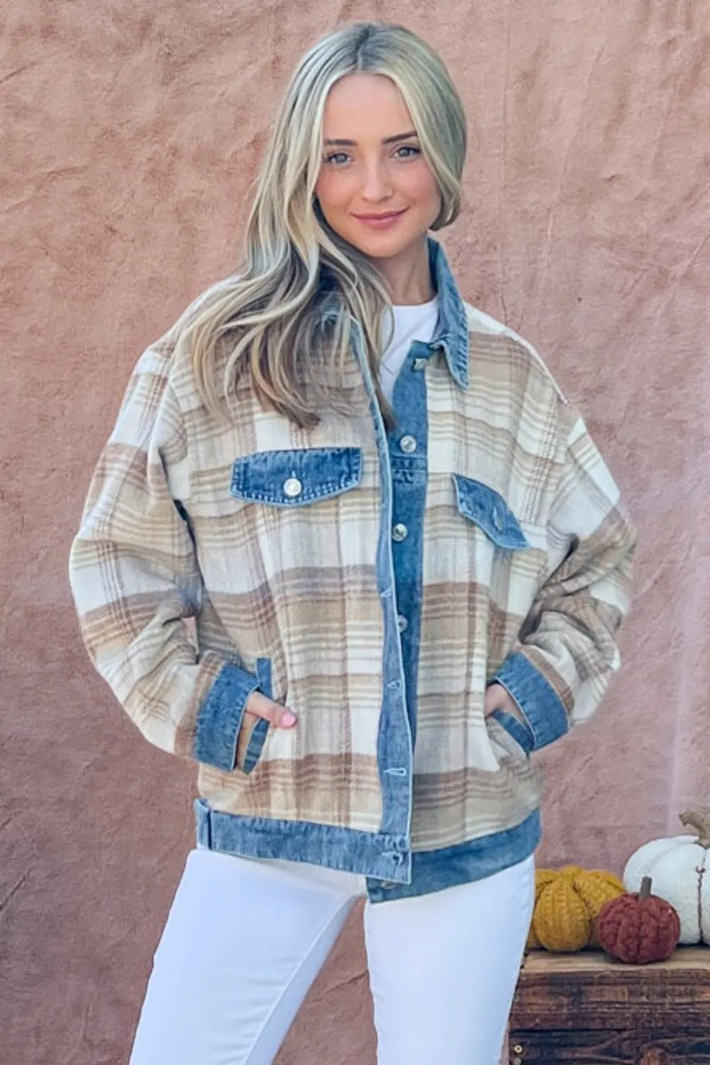 And The Why Full Size Washed Denim Detail Brushed Plaid Jacket 86f461a6-c25b-48de-a531-1772652d1bb9-Max