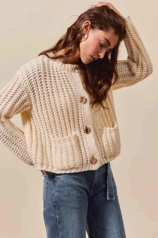 Metal Button Long Sleeve Chunky Sweater Cardigan 86fbfd177607447cbb16f5acfea984aa-Max-Origin
