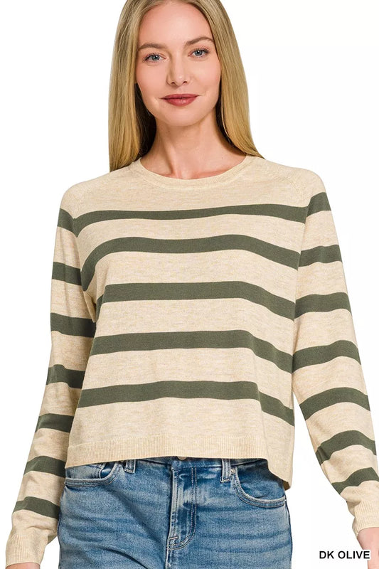 Lightweight Wool Blend Striped Round Neck Sweater 8702e3b0-2ec8-4b10-a732-dcf682289ff9-Max-Origin