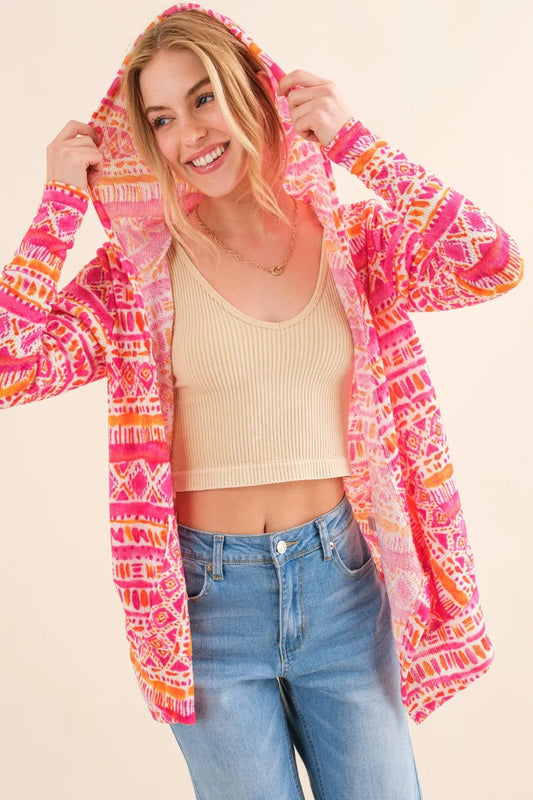 Printed Thermal Hooded Open Front Cardigan with Pockets 8705c835-1334-40df-9a4a-2cf400b722ae-Max