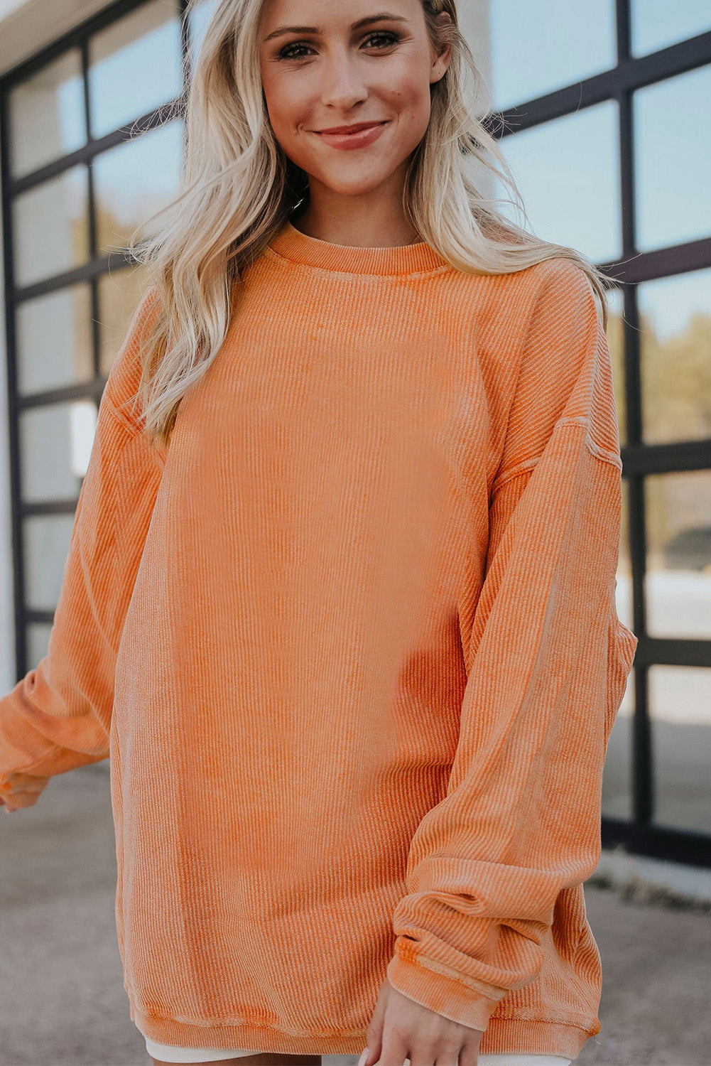 White Drop Shoulder Rib Knit Oversized Sweatshirt 870b46a2e3f0ac52