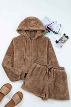 Sherpa Zip-Up Hoodie and Drawstring Shorts Set 870b7645-7cec-41cc-8249-3f878877c86b