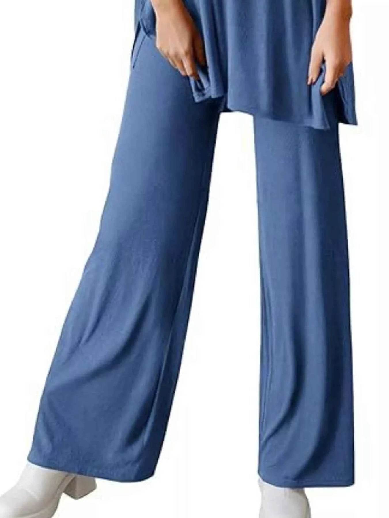 Slit Round Neck Top and Pants Set 8716f011-9222-42a3-9140-c0939c97dcab-Max-Origin