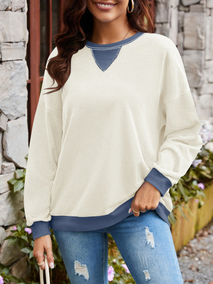 Lovelet Contrast Round Neck Long Sleeve Sweatshirt