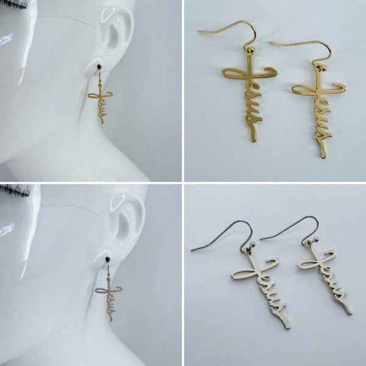 Fish Hook Earrings Jesus Word Cross Design Dangle One Size 871f2526-56a9-48d9-a845-e7fca7f07c37