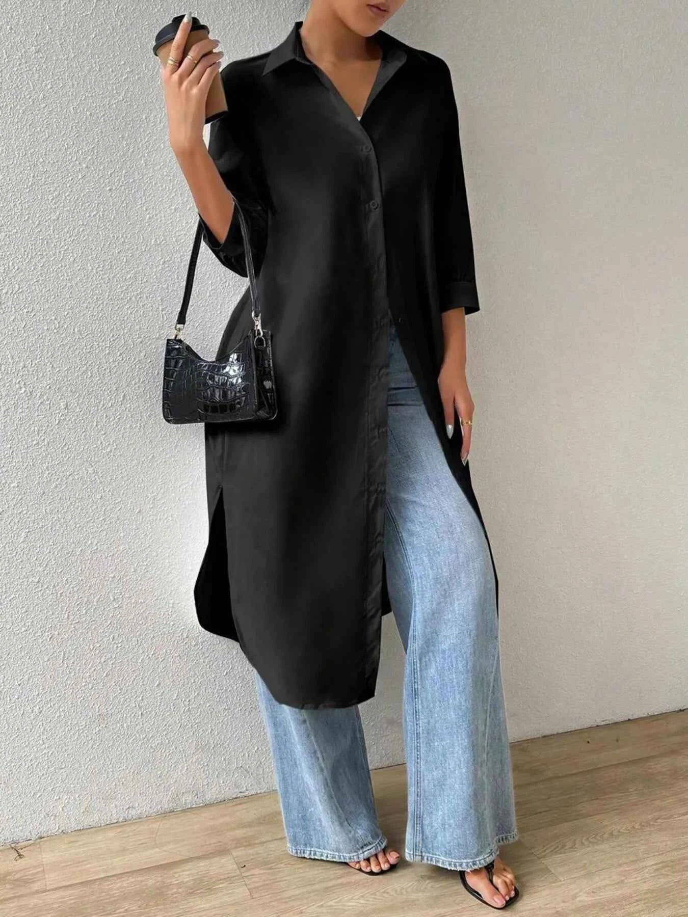 Button-Up Long Sleeve Longline Shirt 8723950c41f14f83a284165b10cdb288-Max-Origin