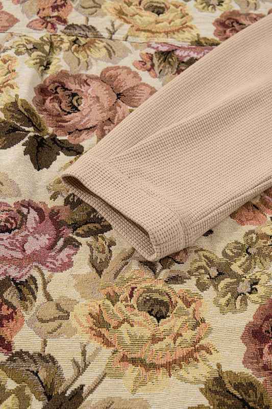 Floral Waffle Knit Patchwork Chest Pocket Buttoned 872576e9-2692-4525-a0aa-7f8ddbed4c02