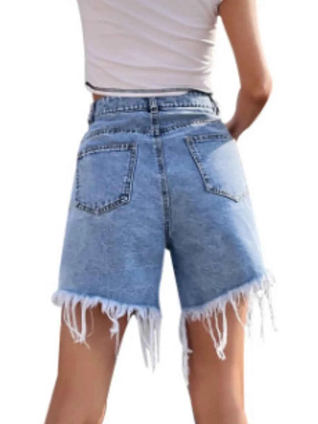 High Waisted Frayed Hem Denim Shorts 8728a92e-672f-4f89-91cf-b9901139ac58-Max-Origin