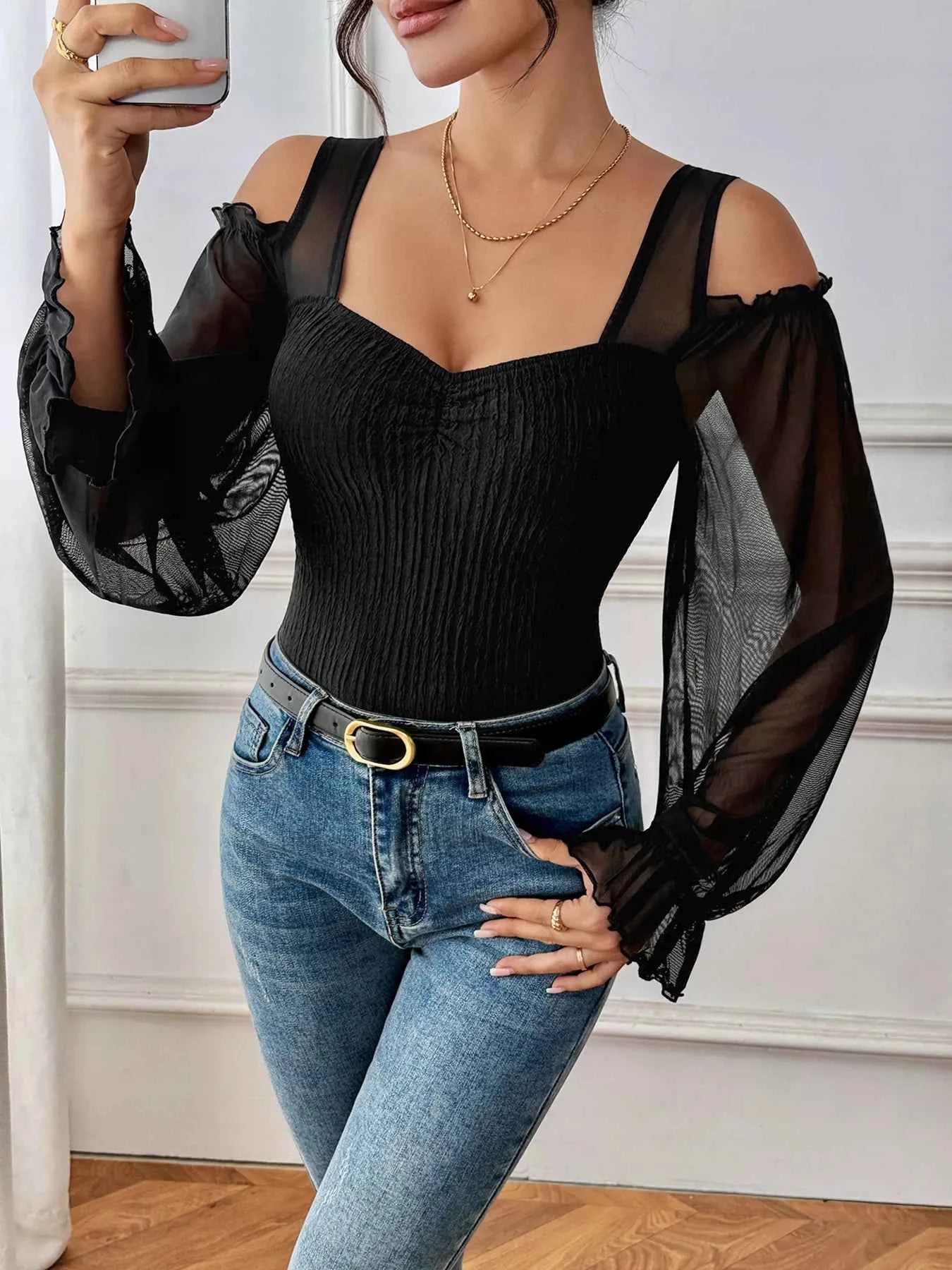 Cold Shoulder Flounce Sleeve Bodysuit 873a8f4365194e82bea3f2dd2901bacb-Max-Origin