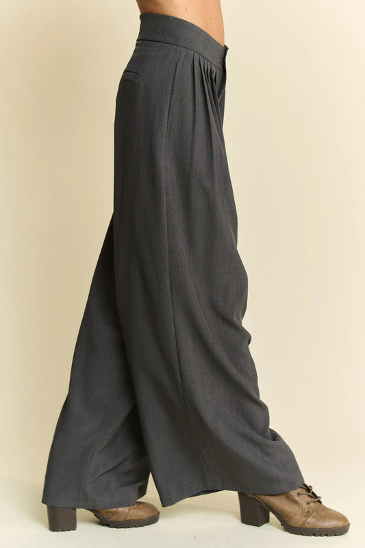 Solid Back Pocket Shirring Detail Wide Leg Pants 873eb8d7d6a34d1996c7ce4f173e3727-Max-Origin
