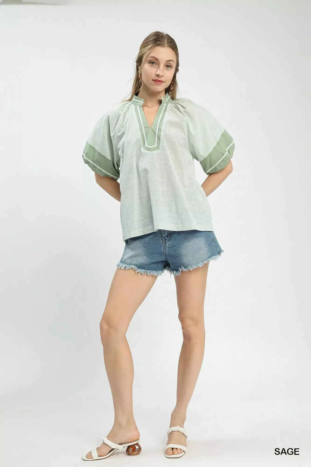 Umgee Striped Mixed Puff Sleeve Blouse 8742d599-9a59-4e9f-b9bd-2ccbf201bfdc-Max-Origin