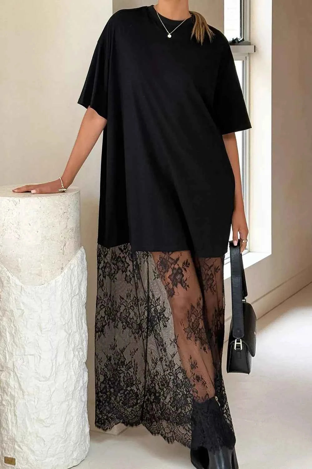 Floral Patchwork Short Sleeve T Shirt Loose Maxi Dress 874472c2-dc38-4500-b71e-d6e4a34857ed-Max-Origin