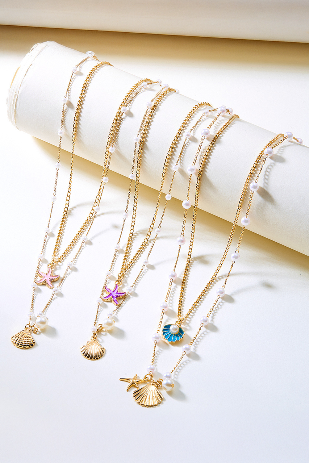 Gold Shell Starfish Pearl Double Layer Necklace 874db0586ed001d8