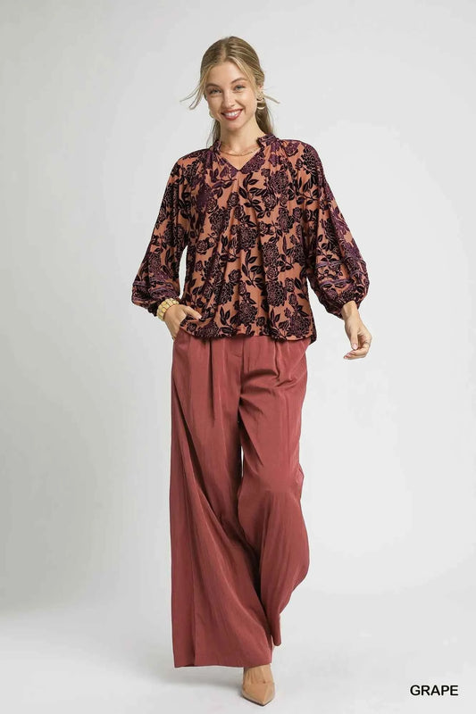 Floral Velvet Blouse with Balloon Sleeves 874f6f48-798b-436e-94c5-65bfdce17fef-Max-Origin