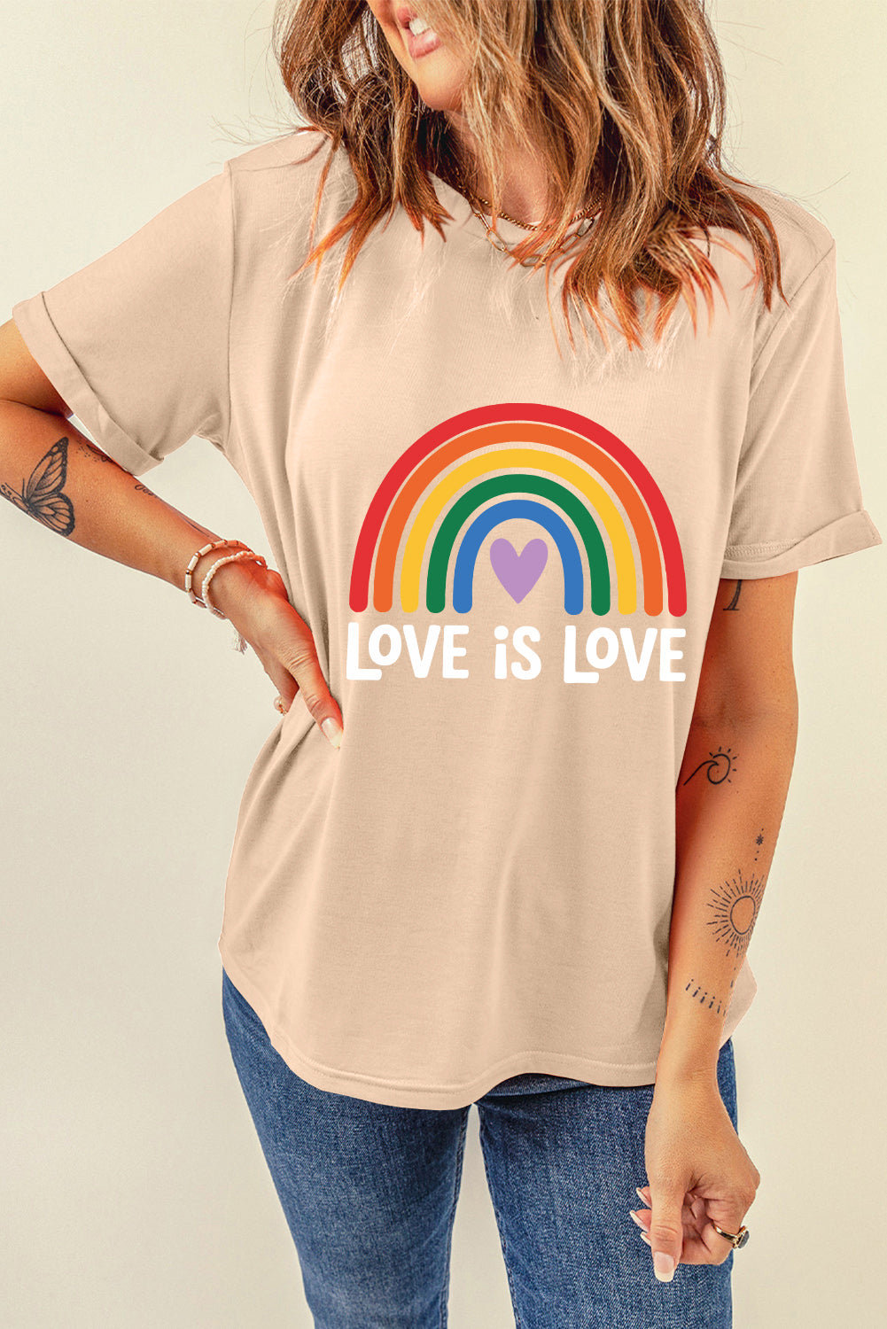 Khaki Love is Love Rainbow Heart Print Graphic T Shirt 87578b3febe6c93c