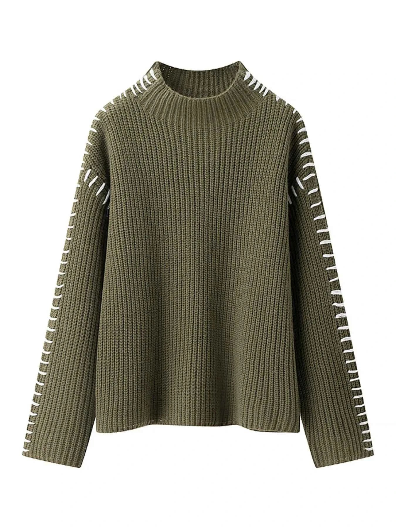 Contrast Mock Neck Long Sleeve Sweater