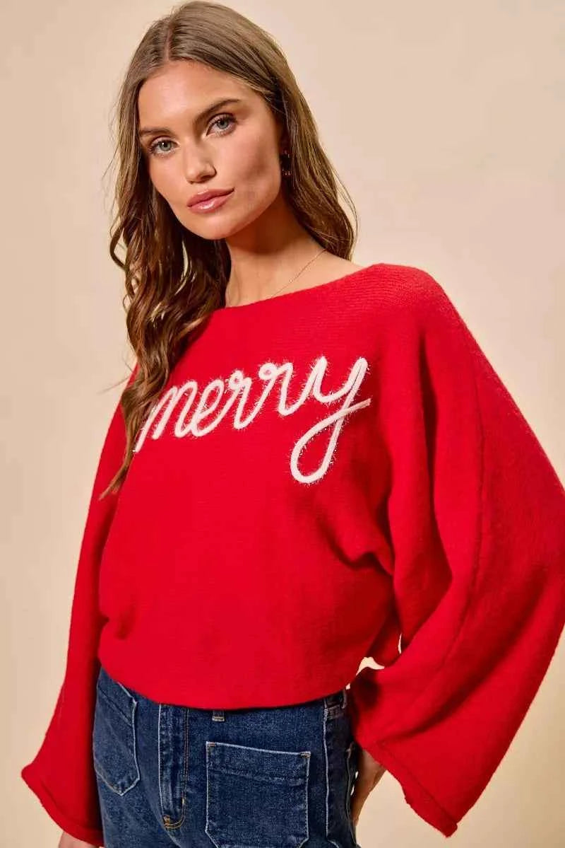 SO ME Merry Tinsel Lettering Christmas Sweater Top 87797917cd6a4e12803052533700db7b-Max-Origin