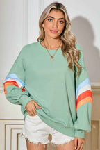 Moonlight Jade Patchwork Drop Sleeve Loose Sweatshirt 877d1004148bc0a3