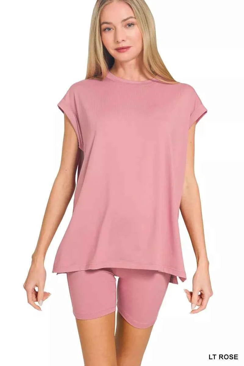 Zenana Brushed Dty Microfiber Top & Biker Shorts LT ROSE 877e5835953c42659ff5220f9f1e5977-Max-Origin