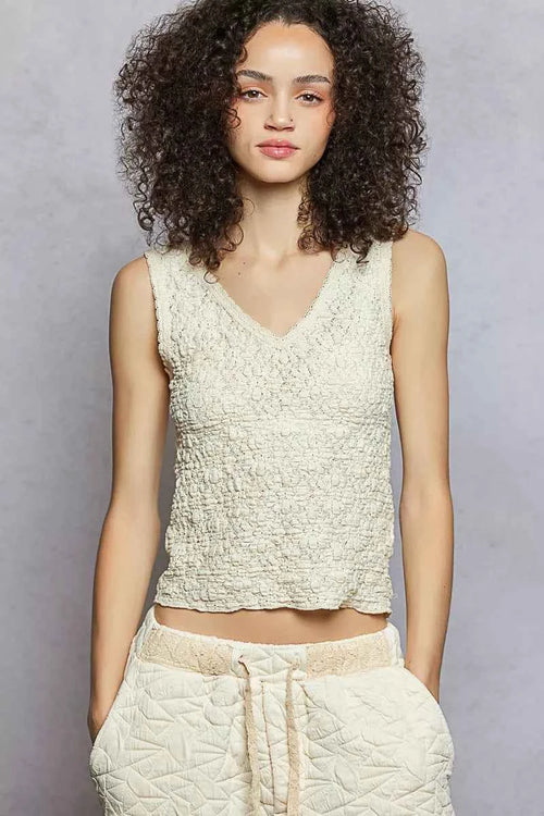 POL Textured Knit V-Neck Tank with Lace Trim CREAM 878413a8-92ed-4790-876d-029ed8117103-Max-Origin
