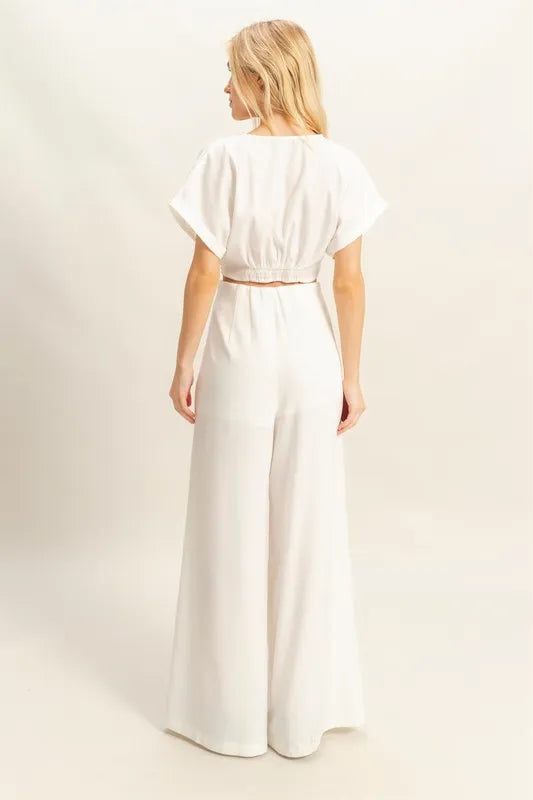 Twisted Front Short Sleeve Top and Wide Leg Pants Set 87843929-af4d-4271-a1ff-edb9fc2015c5-Max