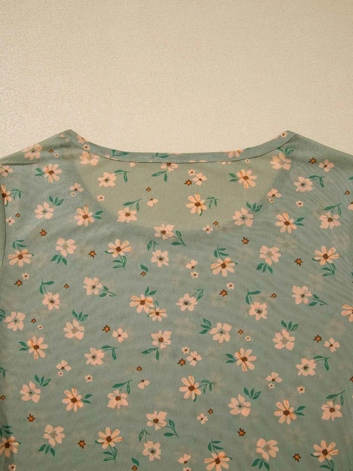 Floral Print Mesh Long Sleeve Top 8793962090094ecd8d07f096a7f7fa43-Max-Origin