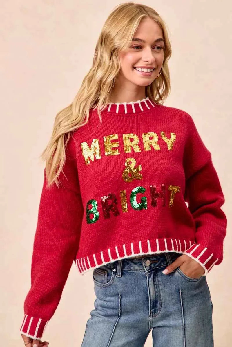 BiBi Christmas Theme Sequin Lattering Sweater 879574e4a49a46f28f78fda8767bcafa-Max-Origin