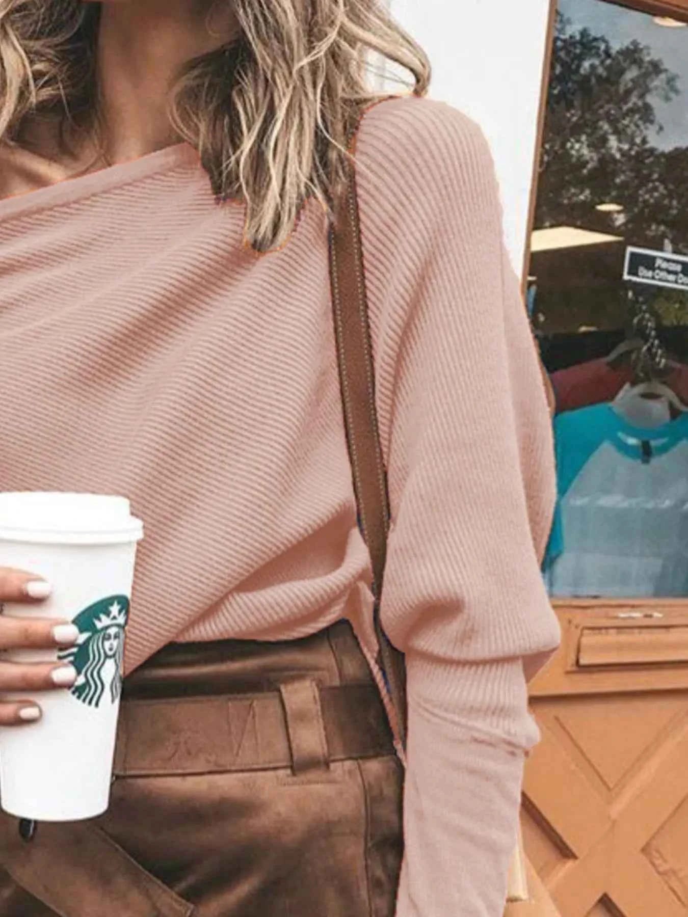 Full Size One-Shoulder Ribbed Sweater Plus Size