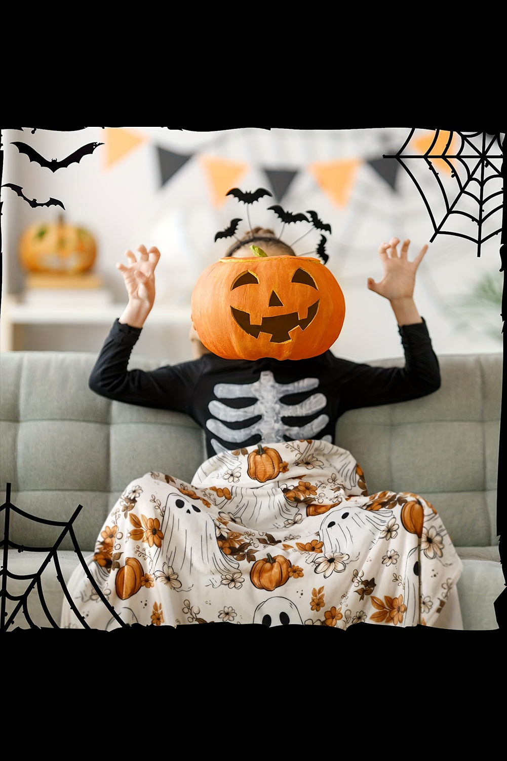 Orange Halloween Ghost Pumpkin Flower Throw Blanket 879915817db380c5
