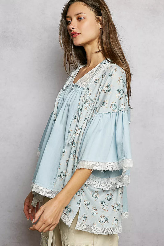 Double Gauze Floral Patch Blouse with Lace Detail 87a9283d-8deb-4b74-8df2-749293de319f-Max-Origin