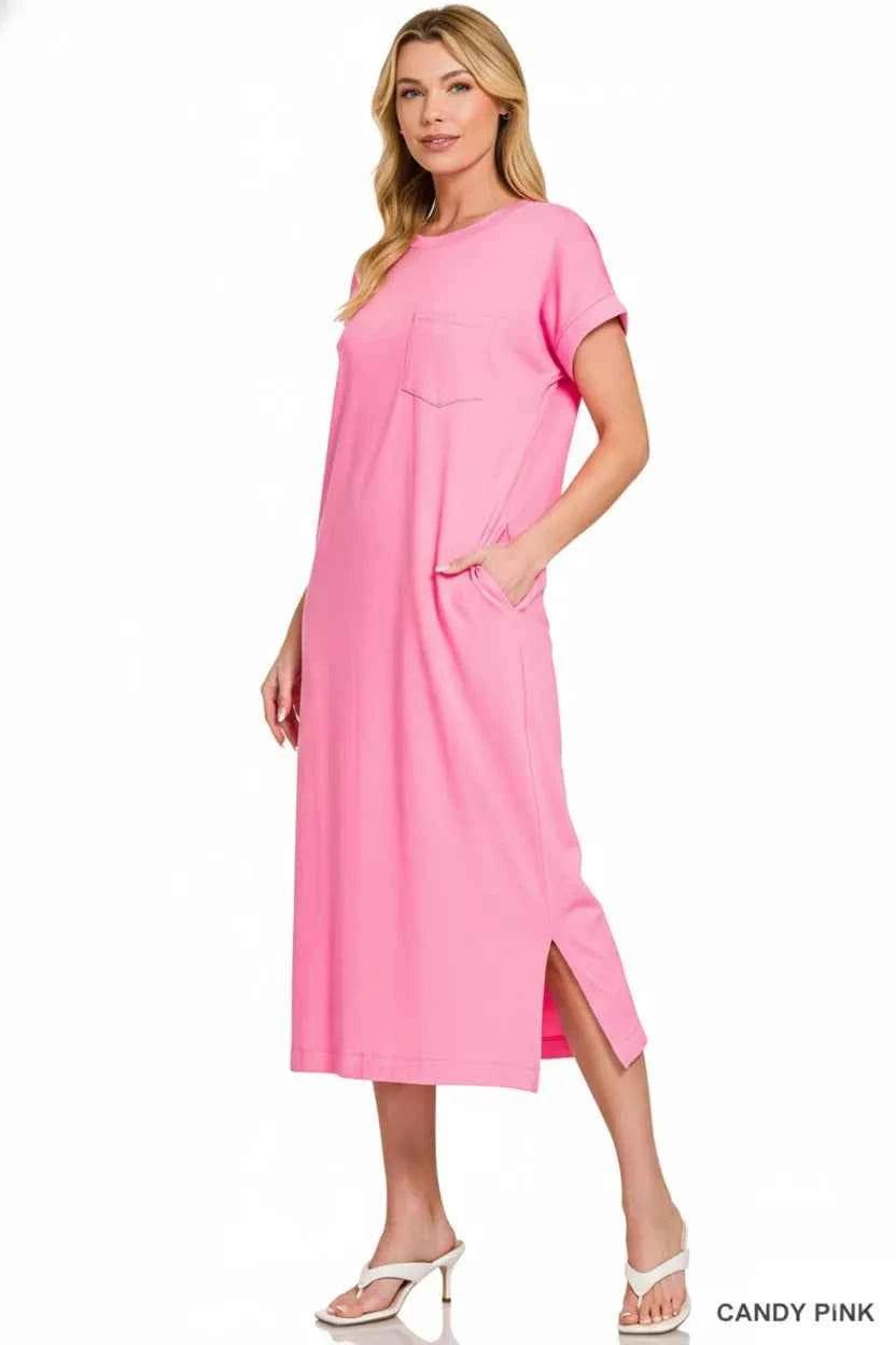 Zenana Round Neck Short Sleeve Midi Dress 87ac1f61-9cc9-47c8-a4c6-5b806614ce26-Max-Origin