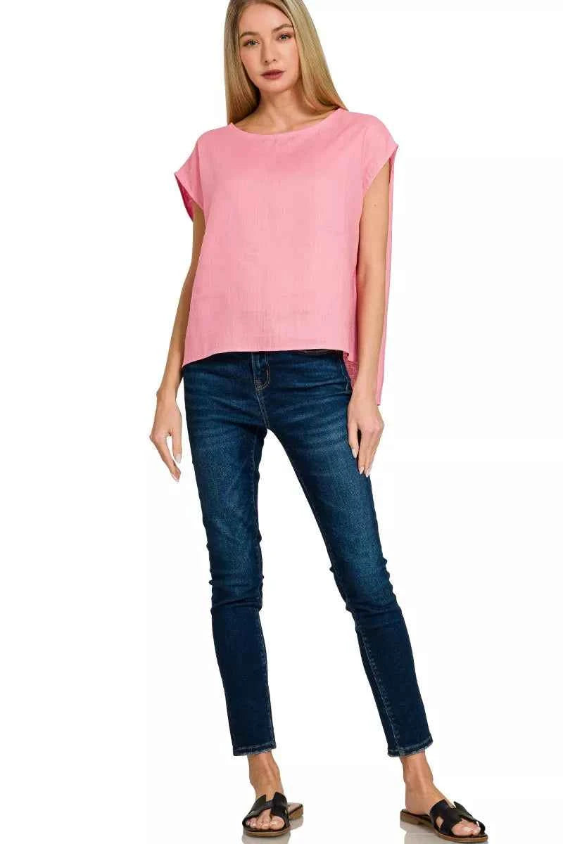 Zenana Linen Round Neck Cap Sleeve Top 87acc234190e49b5926a82c2ca19a747-Max-Origin