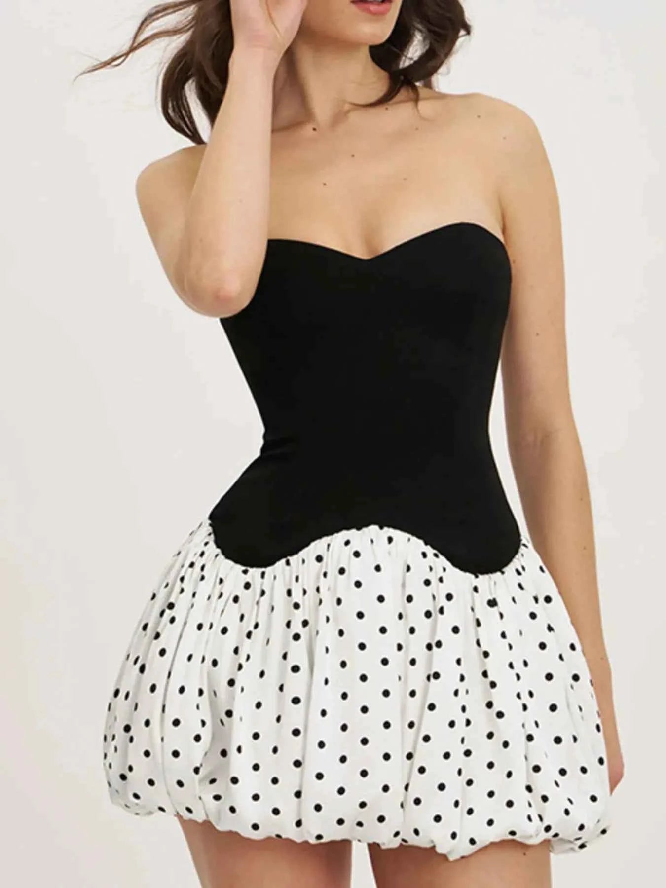 Sweetheart Neck Polka Dot Tube Mini Dress 87af10cf-9394-44b2-a553-703054222133-Max-Origin