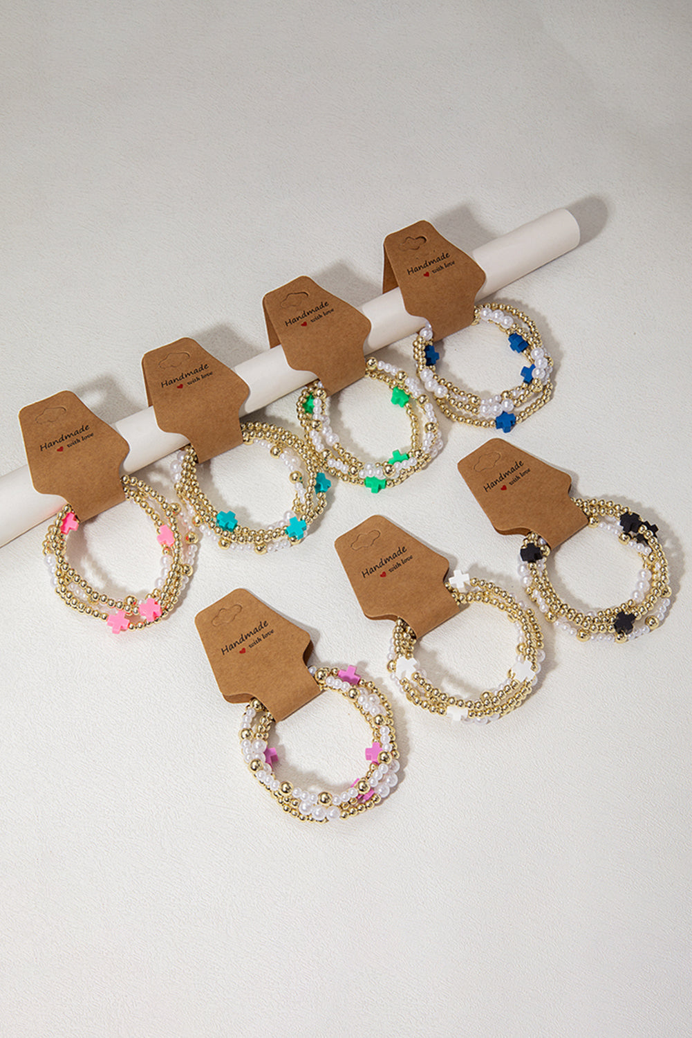 White Cross Beaded Bracelet Set 87c33fb3c4074660