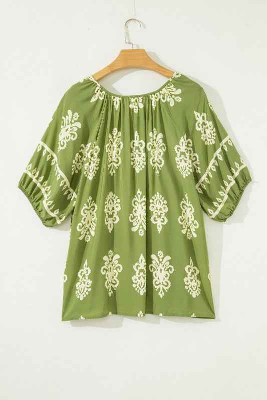 Plus Size Boho Floral Boho Notch V-Neck Top 87cae45f-6562-45c1-8e4f-16a7716e5bfc