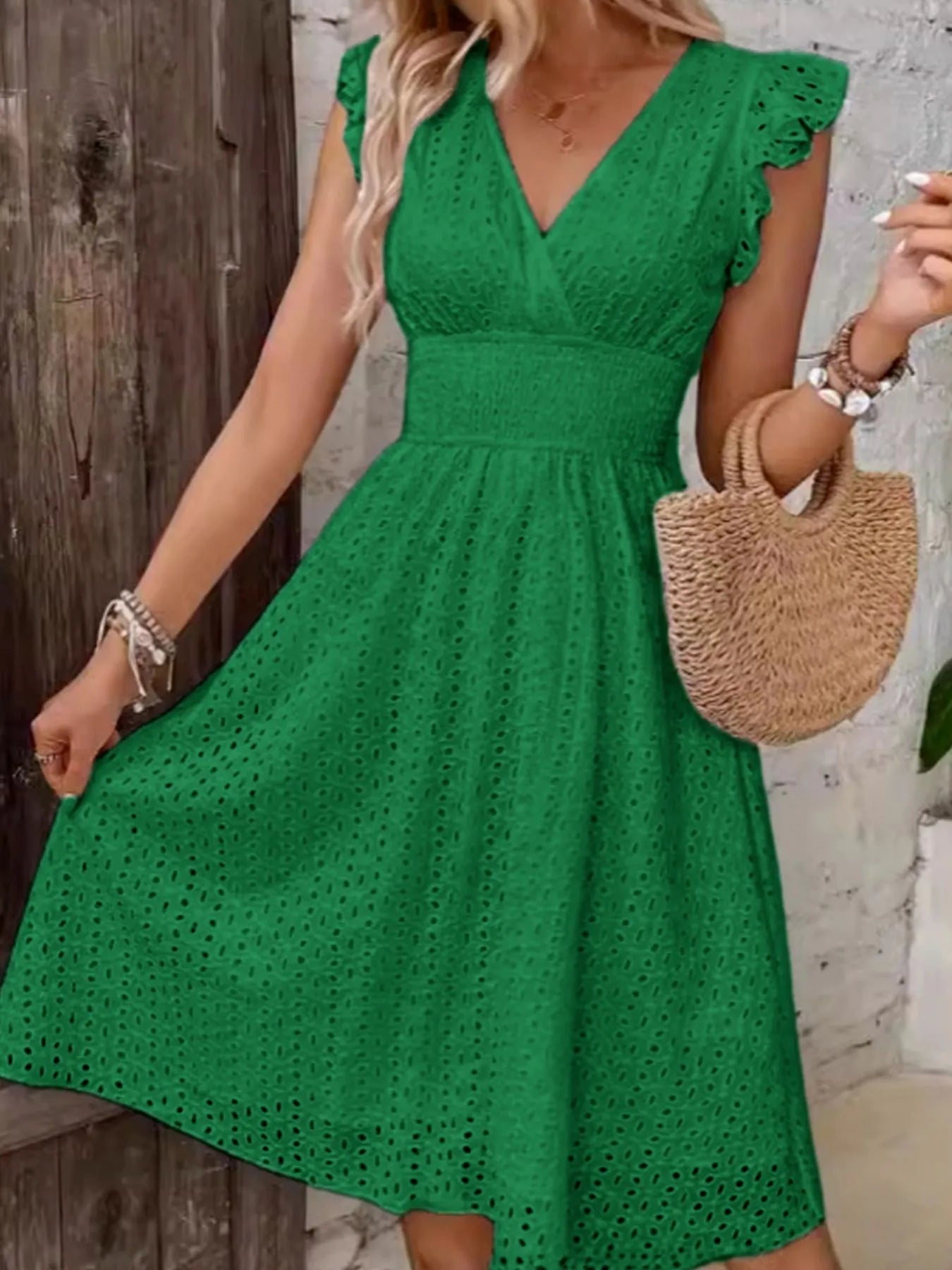 Eyelet Ruffled Cap Sleeve Mini Dress 87ceb121-7b5e-4988-854a-a4ae2d414c0e-Max-Origin