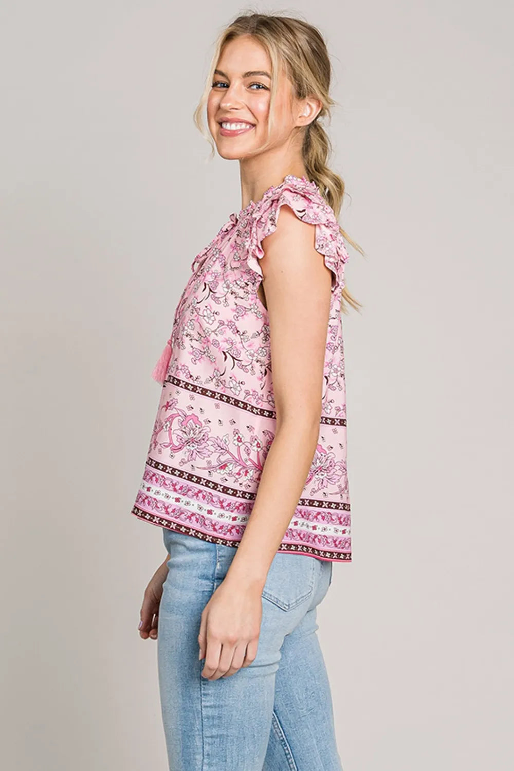 Cotton Bleu by Nu Lab Print Ruffle Sleeve Detail Blouse 87d2a16f-c857-45f9-a0ef-96672676e6bb-Max
