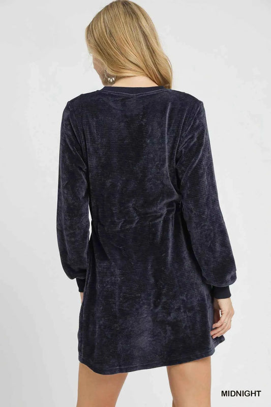 Velour Drawstring Mini Dress with Long Sleeves 87dbf370-46de-418f-82f3-e83a03eae3af-Max-Origin