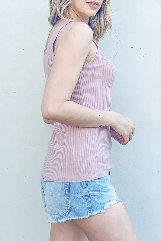 Ribbed Knit Slim Tank Top - Viscose Blend 87e98817821d465a9a110d9dfc19473f-Max-Origin