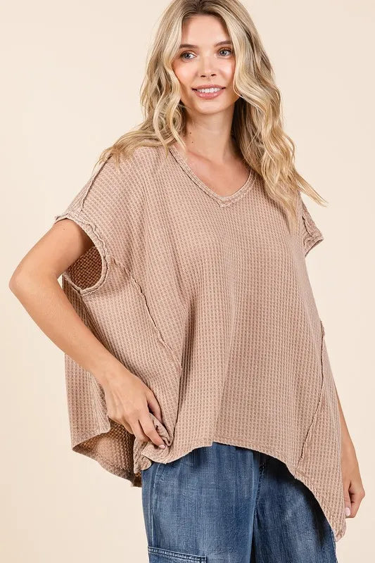 Mittoshop Mineral Wash Waffle Knit Pointed Hem Oversized Top 87e99b47-baa0-4fb1-9aa1-3fbd90d412bb-Max