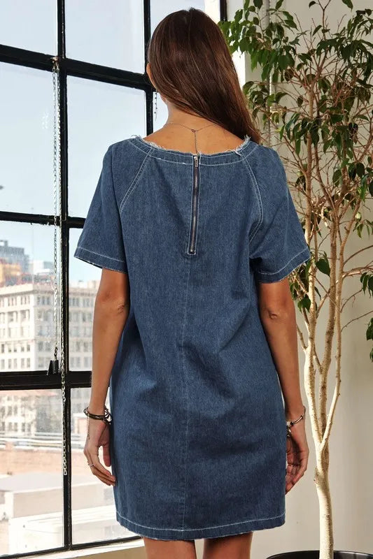 ADORA Raw Hem Mini Denim Dress with Pockets 87ee1292-f394-4515-914b-f98cd8ffdd31-Max