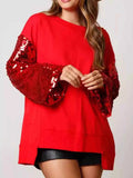 Sequin Long Sleeve Round Neck Sweatshirt Red 87fa05b5-b65c-4cce-9b41-dffe04ab90fb-Max-Origin