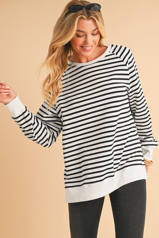Black Stripe Raglan Sleeve Loose Split Sweatshirt 87fb5a950c30ffa7