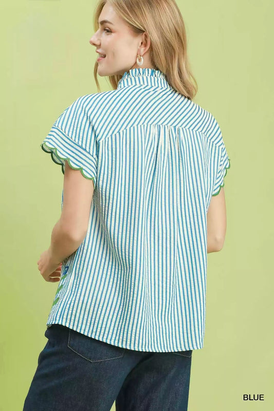 Embroidered Stripe Button Front Top 87fe8b7f-182c-4dac-b45a-3645b96d6d52-Max-Origin