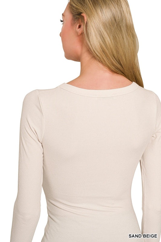 Ribbed Boat Neck Long Sleeve T-Shirt 8807c8d329d1443baa7f6a9bcf38d57d-Max
